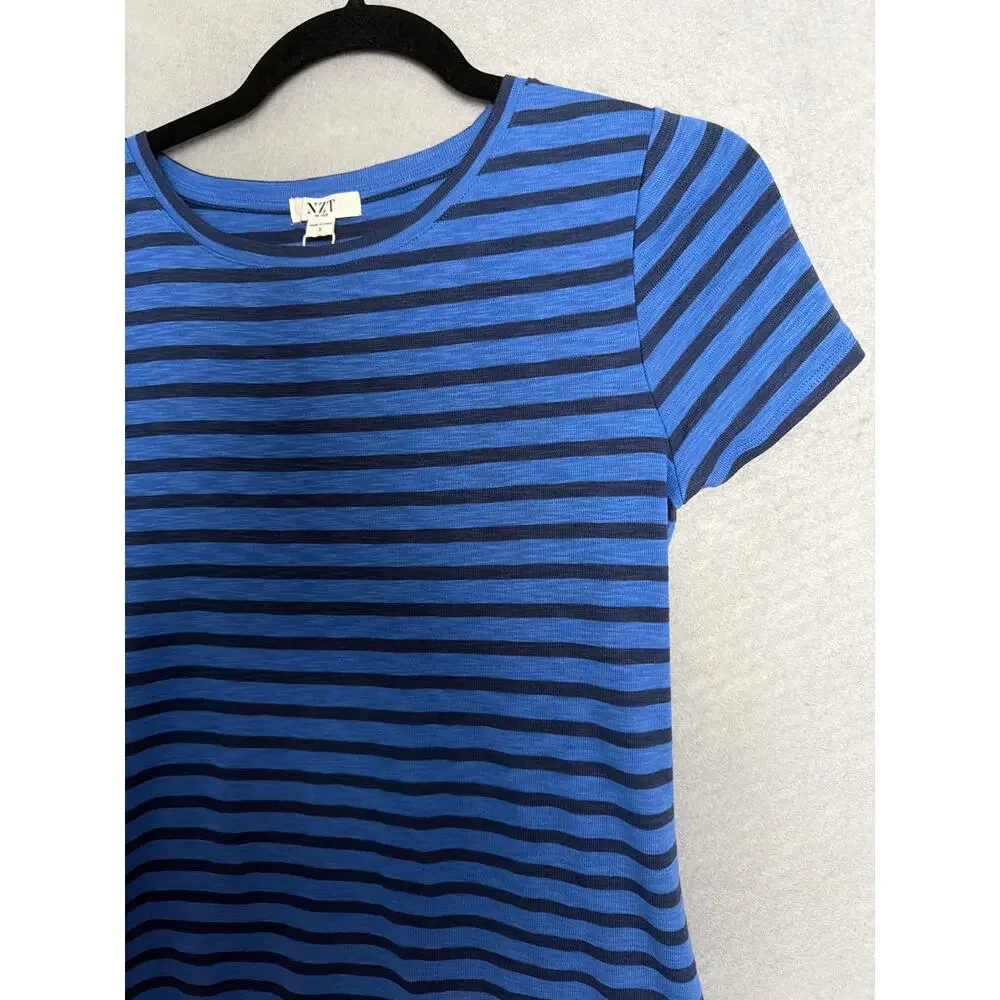 NZT Nic+Zoe Crew Neck T-Shirt Stripe Short Sleeve Blue Women's Small NEW